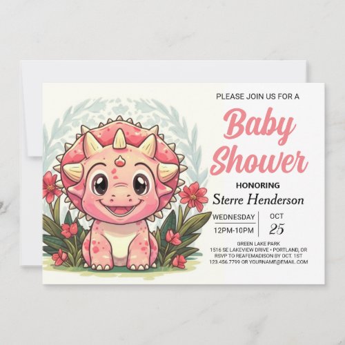 Wildflowers Girly Dinosaur Girl Baby Shower Invitation