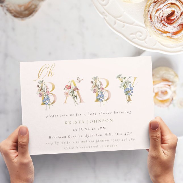 Wildflowers Gold and Blush Baby Shower Invitation (Creator Uploaded)