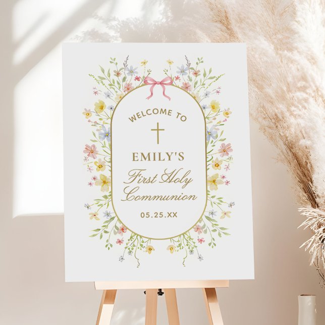 Wildflowers Gold Cross First Communion Welcome Foam Board (Creator Uploaded)