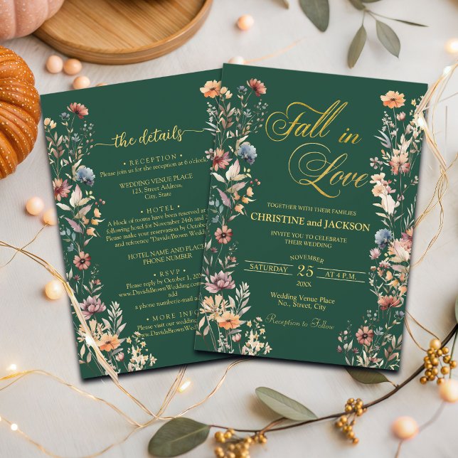 Wildflowers Gold Fall in Love and Details Wedding Invitation (Creator Uploaded)