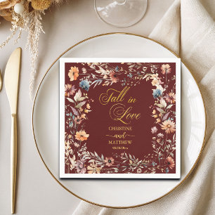 Wildflowers Gold 'Fall in Love' Elegant Wedding Napkins