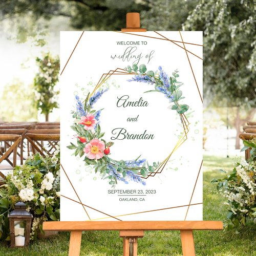 Wildflowers Gold Foil Frame Wedding Welcome Sign
