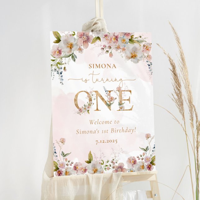 Wildflowers gold girl 1st birthday welcome foam board (Creator Uploaded)