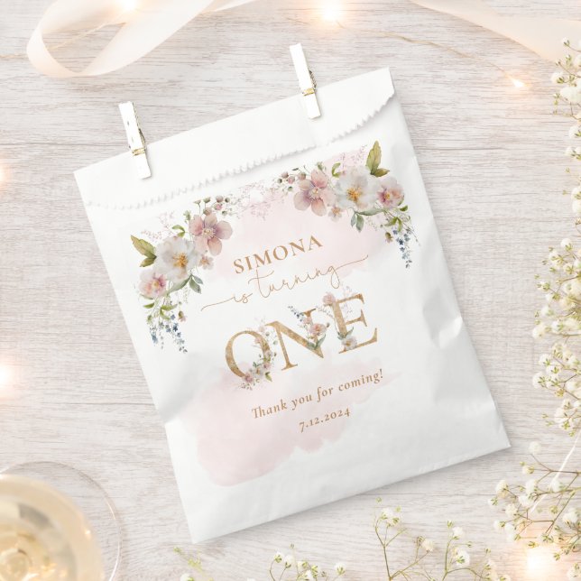 Wildflowers gold Girl first birthday thank you Favor Bag (Clipped)