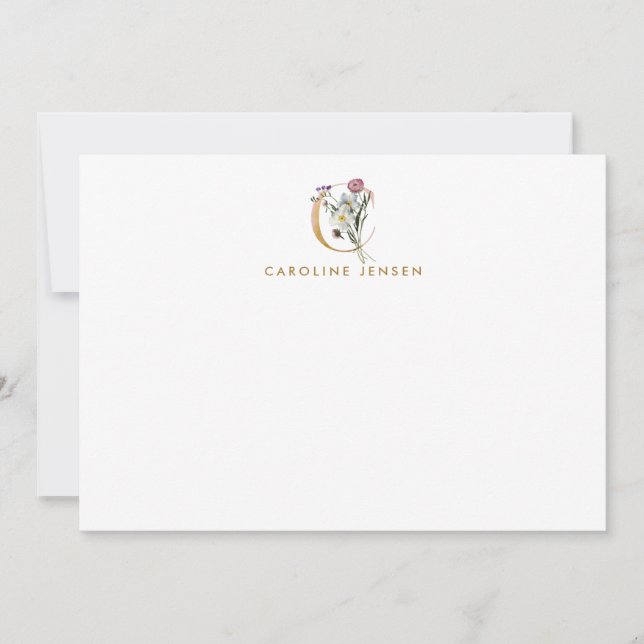 Wildflowers Gold Monogram Letter C Personalized Note Card (Front)