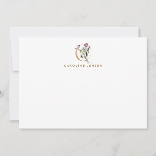 Wildflowers Gold Monogram Letter C Personalized Note Card