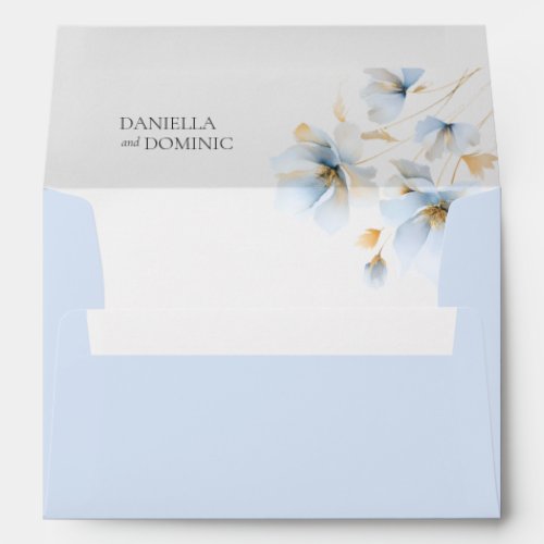 Wildflowers Gold Pastel Dusty Blue Floral Wedding Envelope