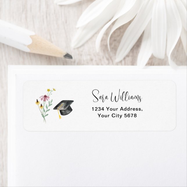 Wildflowers Graduation Party Happy Hat Address Label (Insitu)