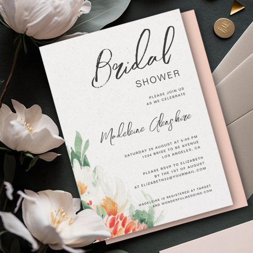Wildflowers green  orange floral bridal shower invitation