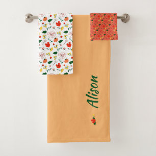Wildflowers green white red bath name towel set