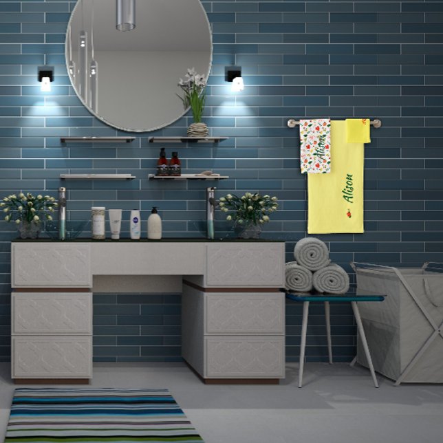 Wildflowers green white red name bath towel set (Creator Uploaded)