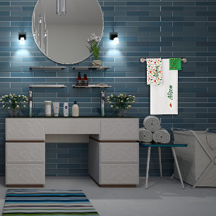 Wildflowers green white red name bath towel set