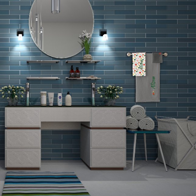 Wildflowers green white red name bath towel set (Creator Uploaded)