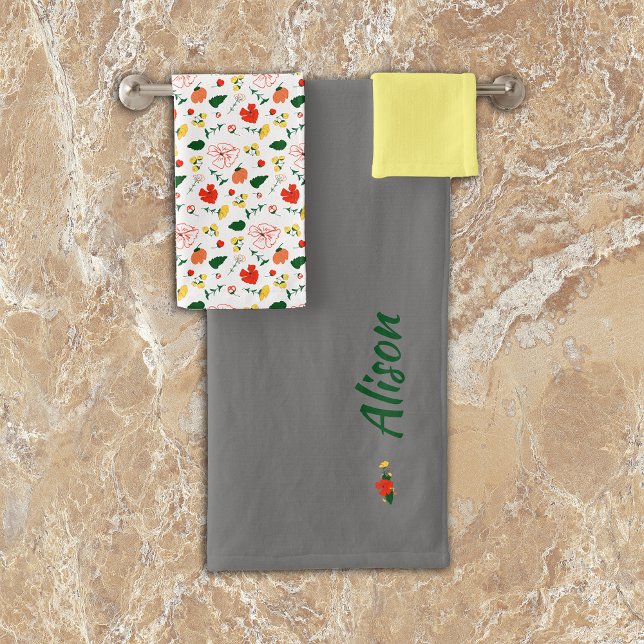 Wildflowers green white yellow bath towel set (Creator Uploaded)