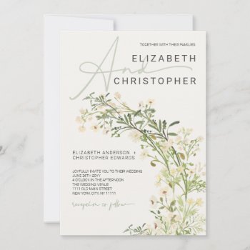 Wildflowers Greenery Floral Botanical Wedding Invitation by rusticwedding at Zazzle