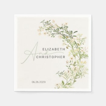 Wildflowers Greenery Floral Botanical Wedding Napkins by rusticwedding at Zazzle