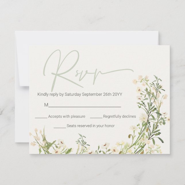 Wildflowers Greenery Floral Botanical Wedding RSVP Note Card (Front)