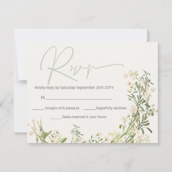 Wildflowers Greenery Floral Botanical Wedding Rsvp Note Card by rusticwedding at Zazzle