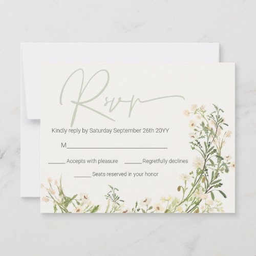 Wildflowers Greenery Floral Botanical Wedding RSVP Note Card