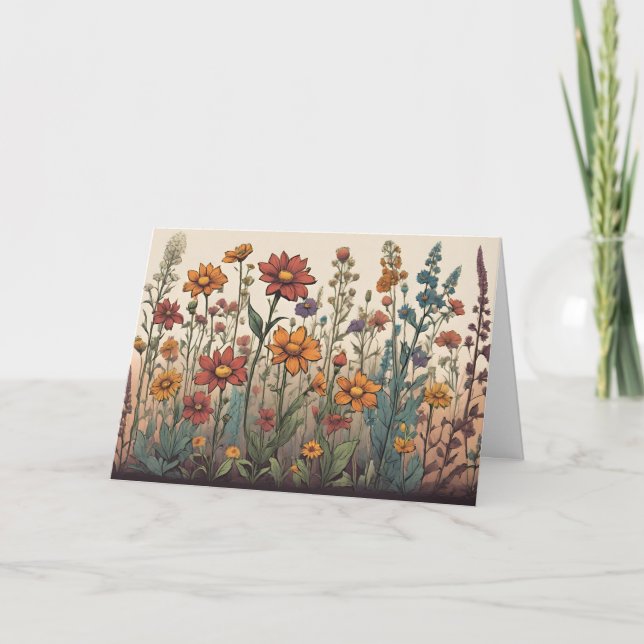 Wildflowers Growing in the Field Illustration  Card (Front)