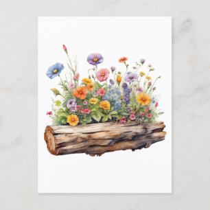 Wildflowers Growing on the Wooden Log Nature Postcard