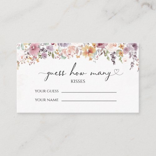 Wildflowers guess how many kisses bridal game enclosure card