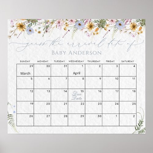 Wildflowers Guess the Due Date Calendar Poster