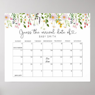 Wildflowers Guess the due Date calendar Poster