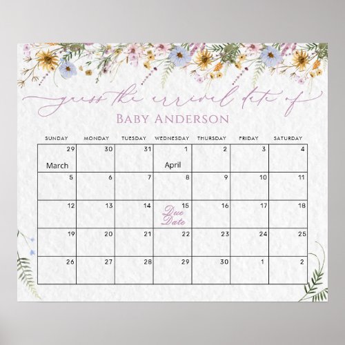 Wildflowers Guess the Due Date Calendar Poster