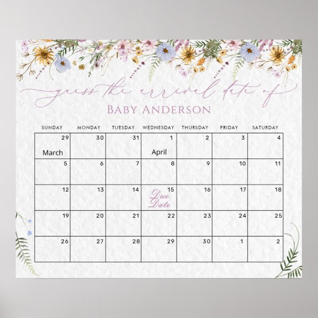 Wildflowers Guess the Due Date Calendar Poster (Front)