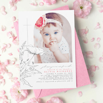 Wildflowers Hand-drawn Baptism Baby Girl Photo Invitation by lovelywow at Zazzle