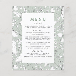 Wildflowers Hand-drawn Elegant Sage Wedding Menu Flyer