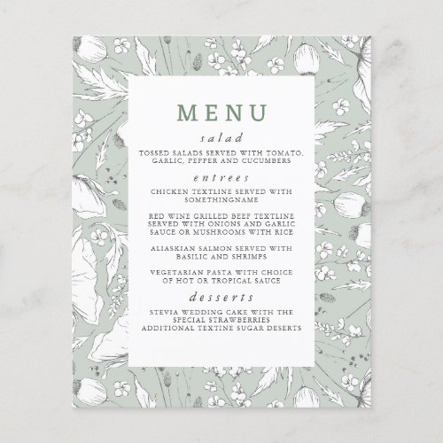 Wildflowers Hand_drawn Elegant Sage Wedding Menu Flyer