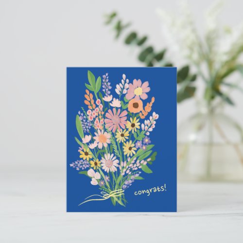 Wildflowers Handpainted Colorful Gouache Congrats Postcard