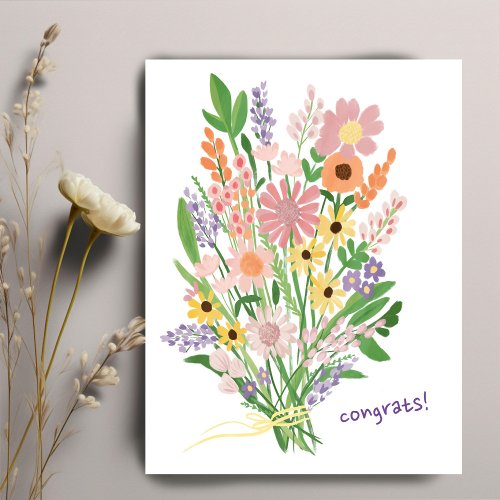 Wildflowers Handpainted Colorful Gouache Congrats Postcard