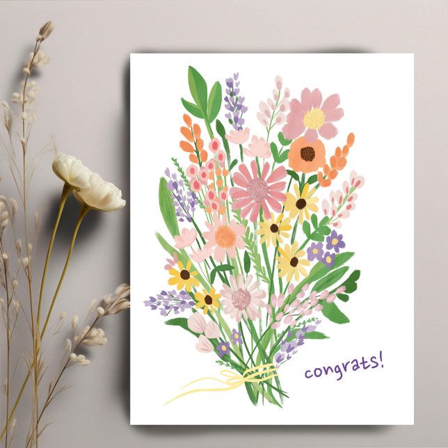 Wildflowers Handpainted Colorful Gouache Congrats Postcard (Wildflowers Handpainted Colorful Gouache Congratulations Postcard
)