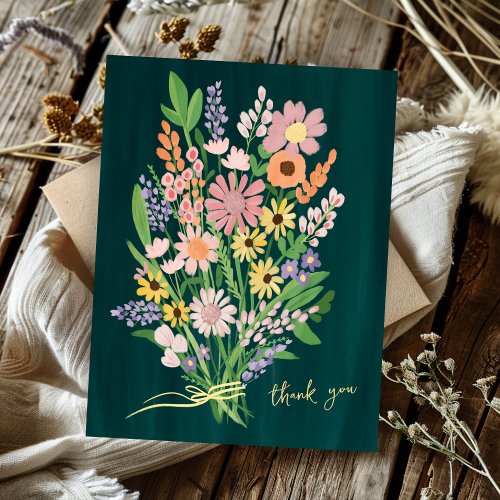Wildflowers Handpainted Colorful Gouache Thank You Postcard