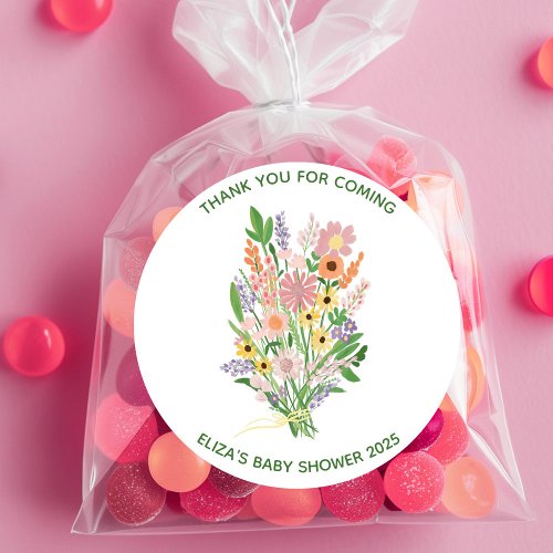 Wildflowers Handpainted Custom Baby Shower  Classic Round Sticker