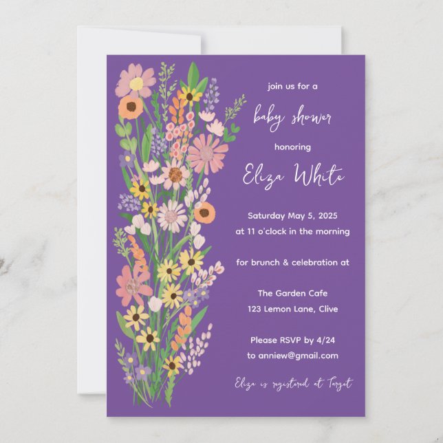 Wildflowers Handpainted Custom Baby Shower  Invitation (Back)