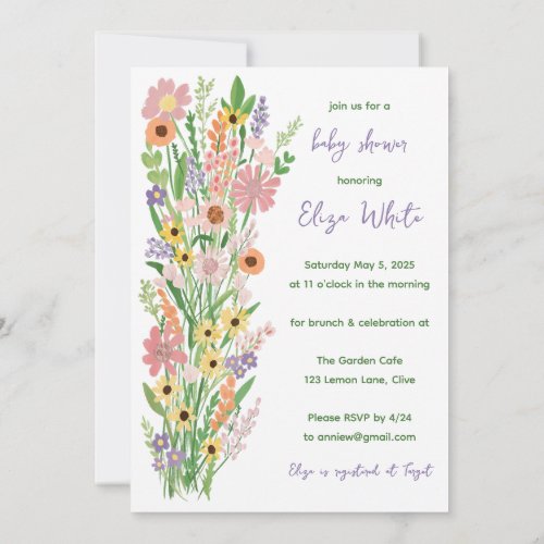 Wildflowers Handpainted Custom Baby Shower  Invitation