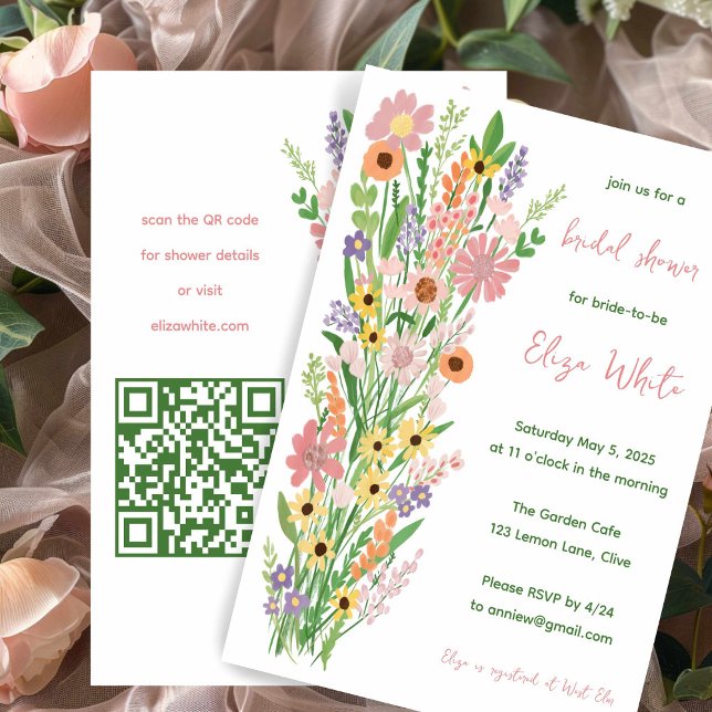 Wildflowers Handpainted Custom QR Bridal Shower Invitation (Wildflowers Handpainted Custom QR Bridal Shower Invitation
)