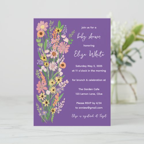 Wildflowers Handpainted Custom QR code Baby Shower Invitation