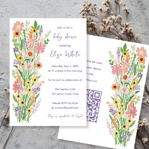 Wildflowers Handpainted Custom QR code Baby Shower Invitation
