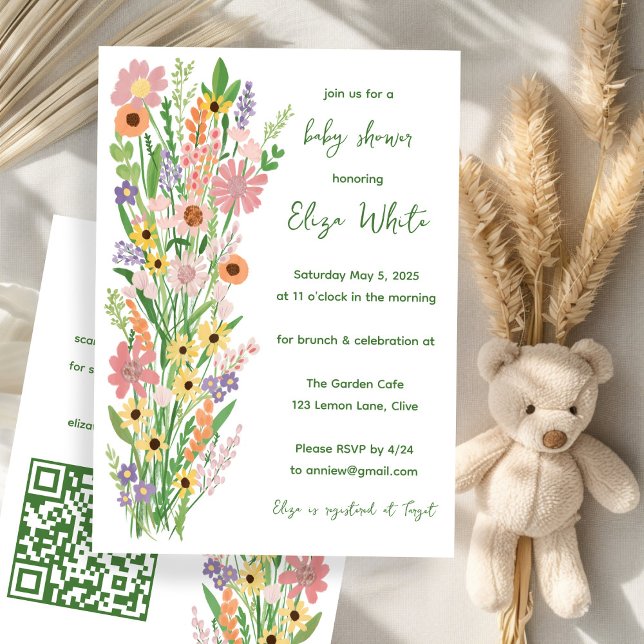 Wildflowers Handpainted Custom QR code Baby Shower Invitation (Wildflowers Handpainted Custom QR code Baby Shower Invitation
)