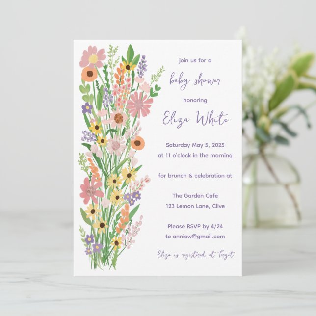 Wildflowers Handpainted Custom QR code Baby Shower Invitation (Standing Front)