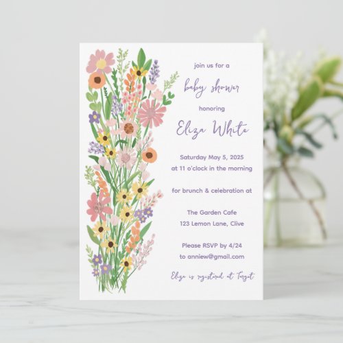 Wildflowers Handpainted Custom QR code Baby Shower Invitation