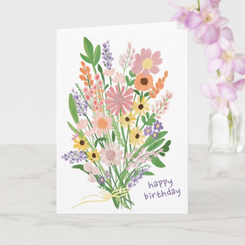 Wildflowers Handpainted Gouache Happy Birthday Card