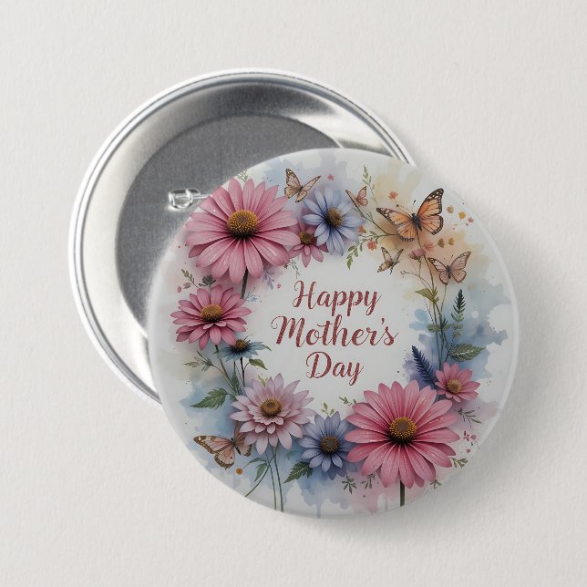 Wildflowers Happy Mother's Day Button (Front & Back)