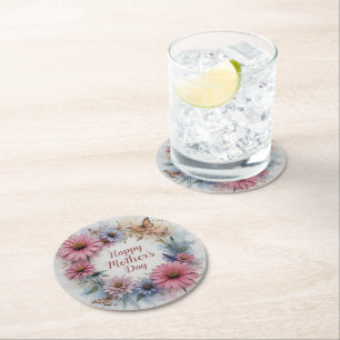 WildFlowers Happy Mother's Day Round Paper Coaster