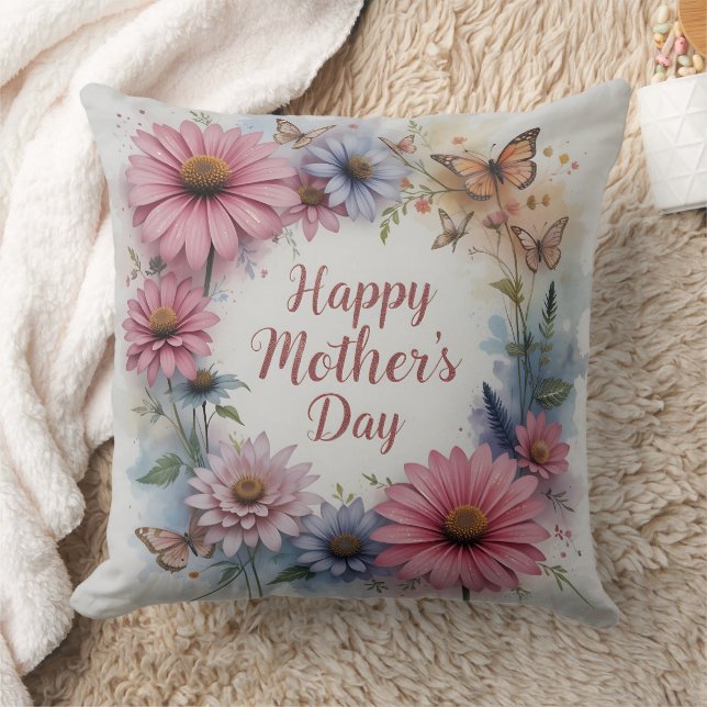 Wildflowers Happy Mother's Day Throw Pillow (Blanket)